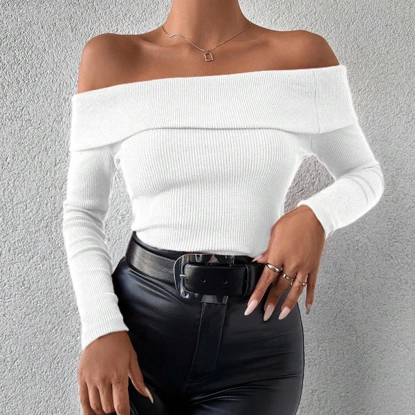 Uzun kol madonna yaka bluz beyaz