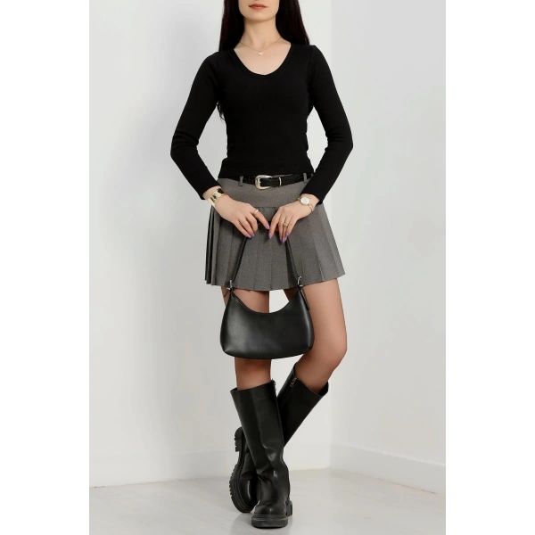 V yaka kaşkorse bluz siyah a3699