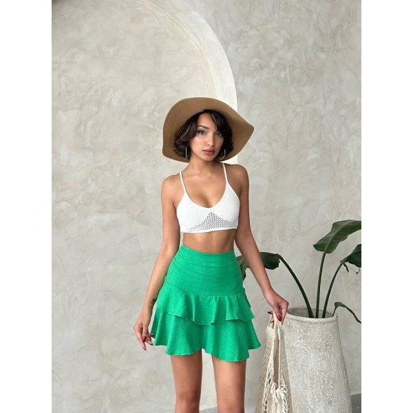 Valonlu fırfırlı etek yeşil s24681