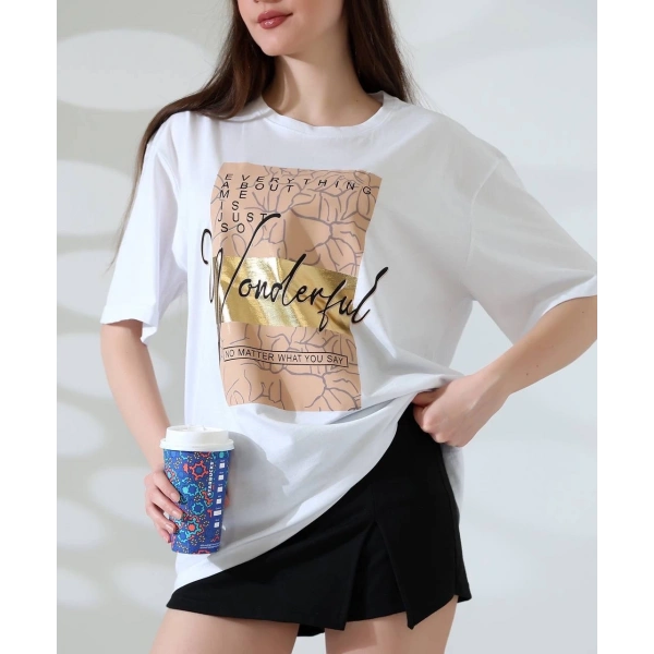 Varak baskılı imza desen tişört