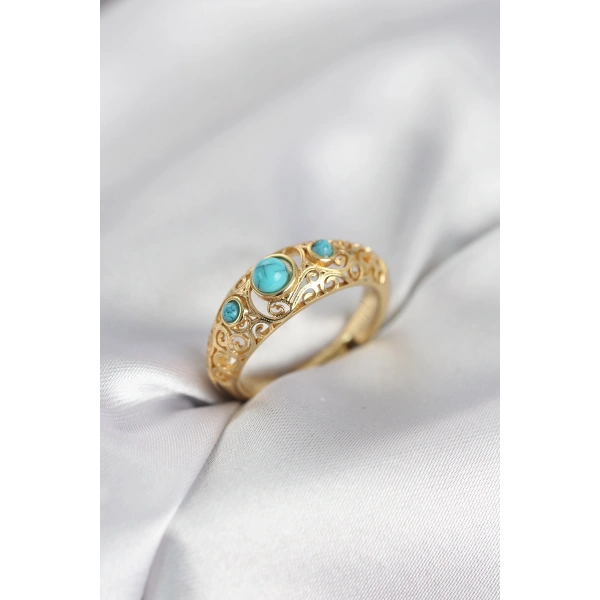 Vintage Model Mavi Taşlı Gold Renk Kadın Yüzük