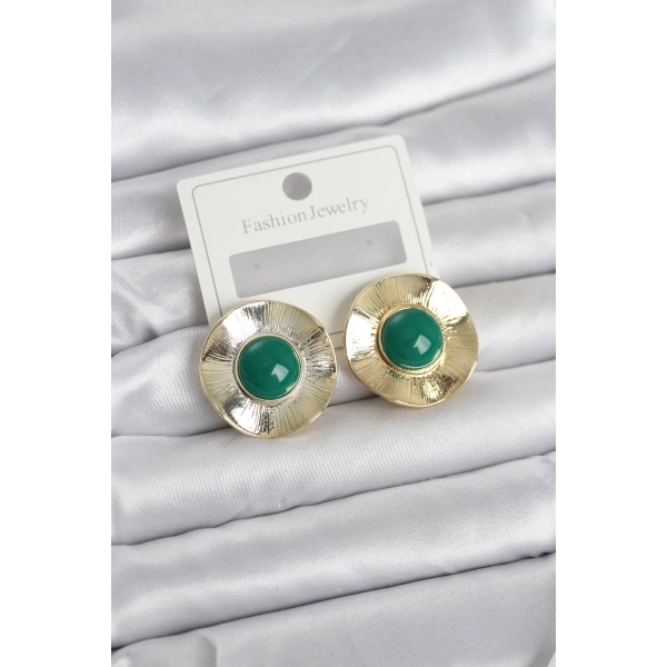 Vintage Model Yeşil Gold Renk Pirinç Kadın Küpe