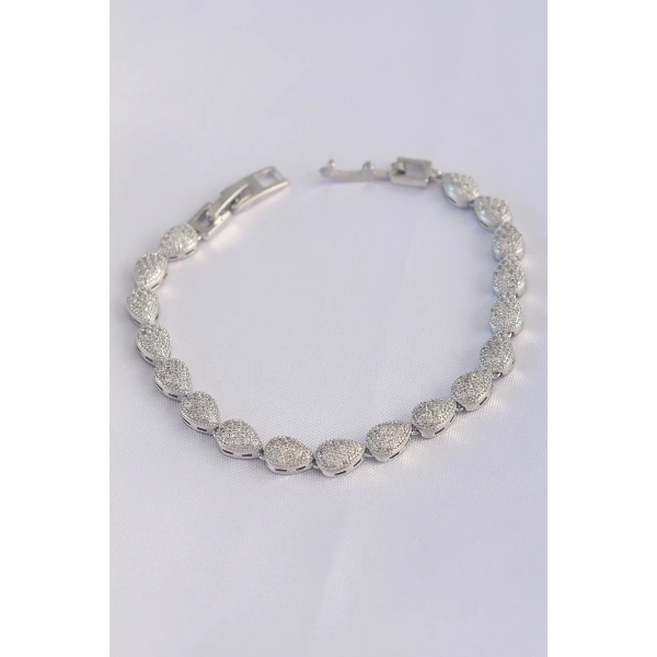 Vip Seri Pirinç Zirkon Taşlı Gümüş Renk Damla Model Bileklik