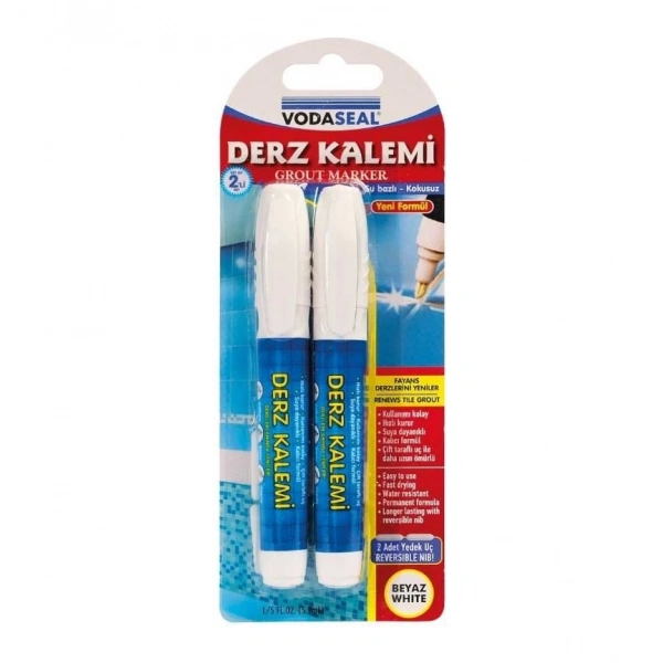 Vodaseal Çift Uçlu Su Bazlı Kokusuz Kalıcı Derz Kalemi Beyaz 2 Adet