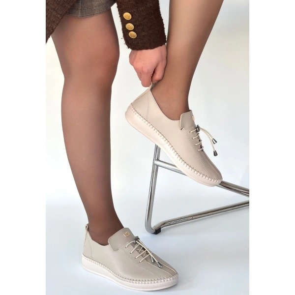 Warte Bej Deri Bağcıklı Spor Ayakkabı