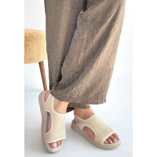 Wayi Bej Hasır Cilt Sandalet