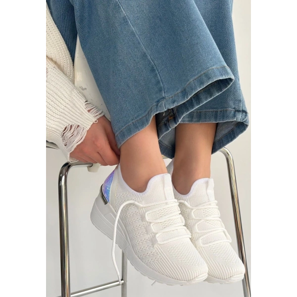 Weor Beyaz Triko Bağcıklı Spor Ayakkabı