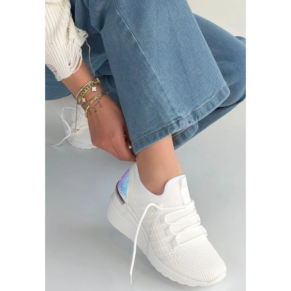Weor Beyaz Triko Bağcıklı Spor Ayakkabı