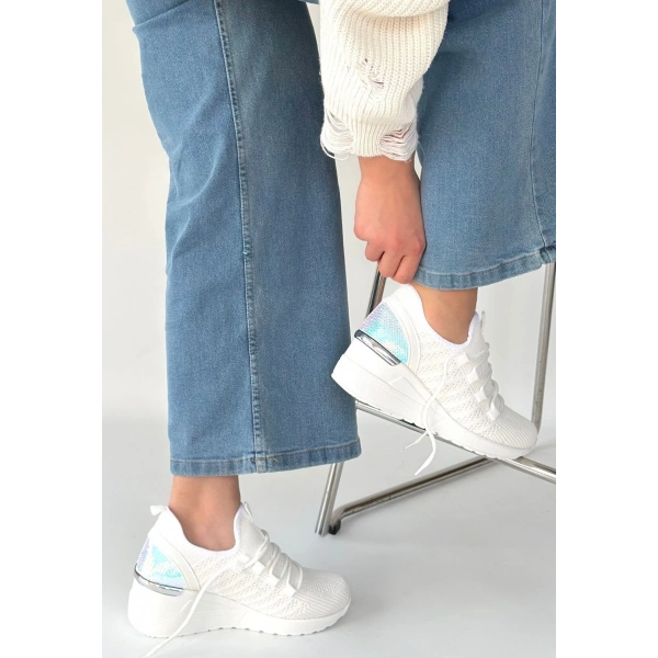 Weor Beyaz Triko Bağcıklı Spor Ayakkabı