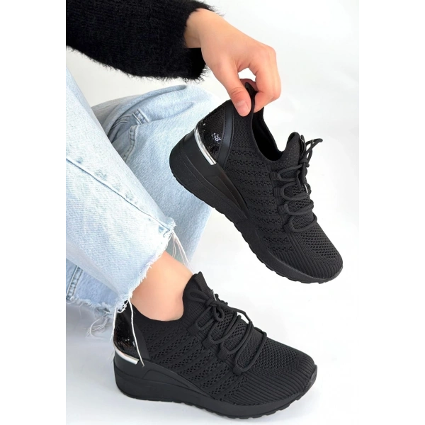 Weor Siyah Triko Bağcıklı Spor Ayakkabı