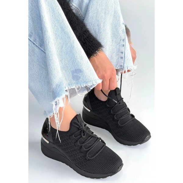 Weor Siyah Triko Bağcıklı Spor Ayakkabı