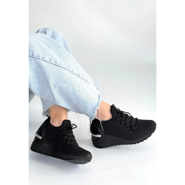 Weor Siyah Triko Bağcıklı Spor Ayakkabı