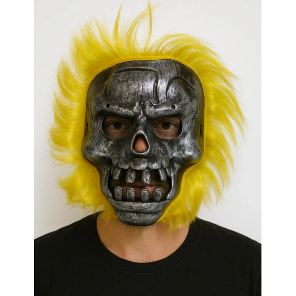 Wild Skull - Metal Kafatası Sarı Saçlı İskelet Maske