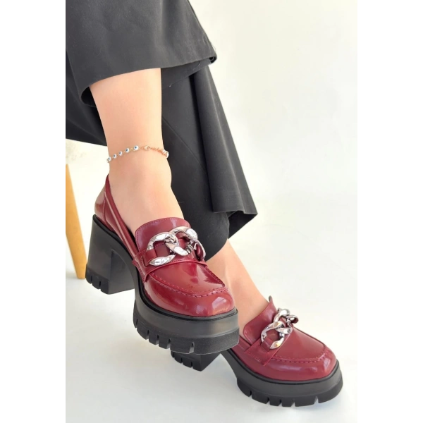 Winar Bordo Rugan Doldu Topuk Ayakkabı