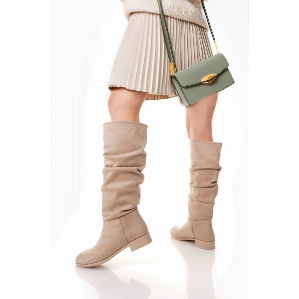 Winda Bej Süet Körüklü Çizme