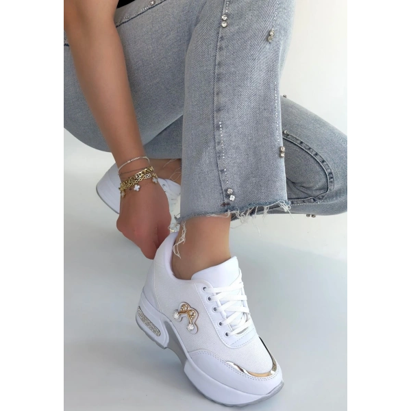 Wody Beyaz Cilt Simli Bağcıklı Spor Ayakkabı