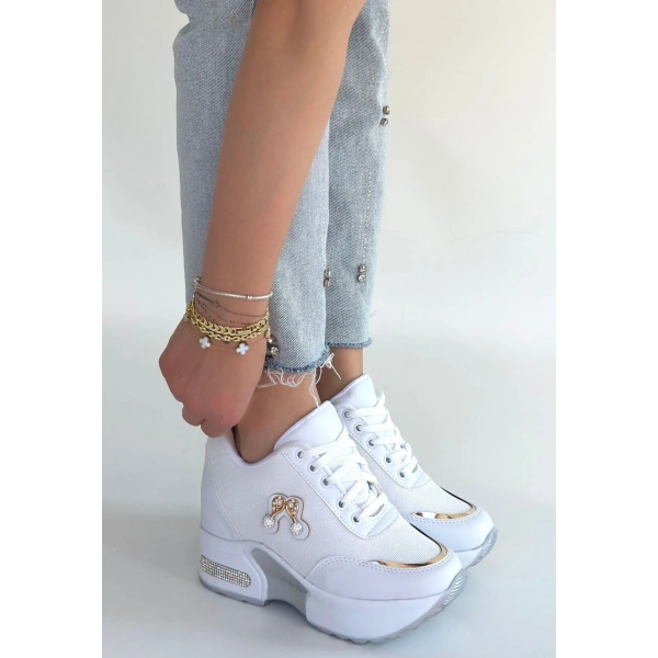 Wody Beyaz Cilt Simli Bağcıklı Spor Ayakkabı