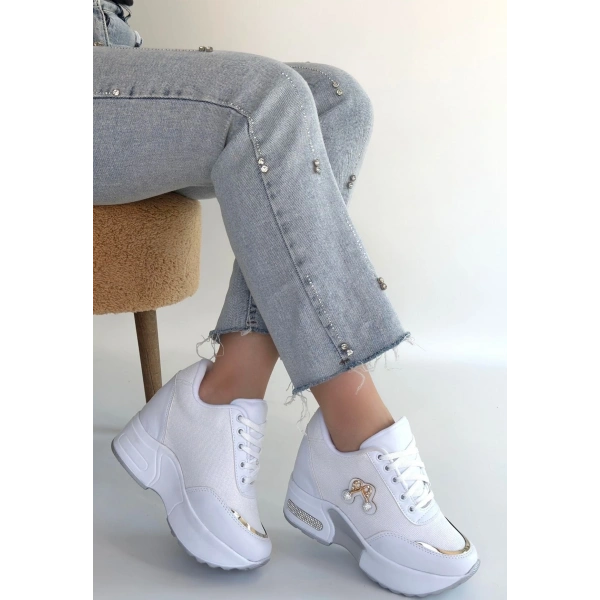 Wody Beyaz Cilt Simli Bağcıklı Spor Ayakkabı