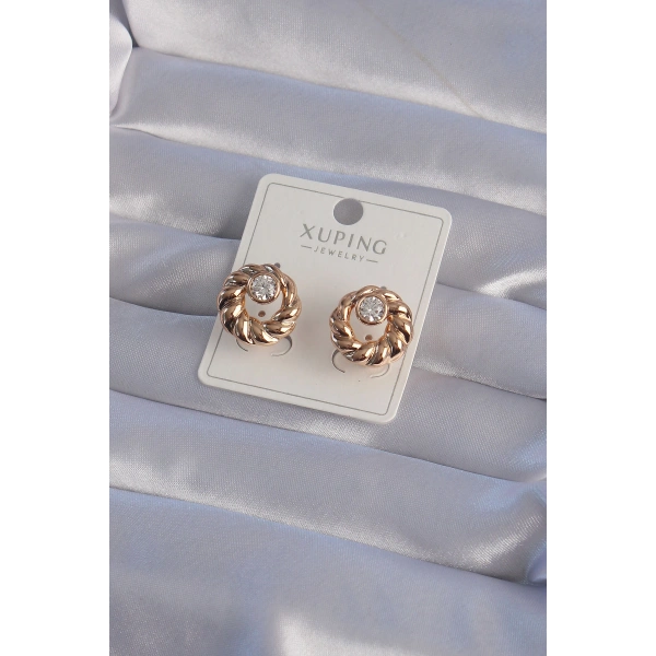 XUPİNG Rose Renk Oval Zirkon Taşlı Burgu Model Küpe