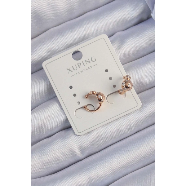 Xuping Rose Renk Zirkon Taşlı Bombeli Topçuk Earcuff Küpe