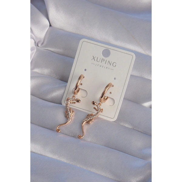 XUPİNG Rose Renk Zirkon Taşlı Kertenkele Model Halka Küpe