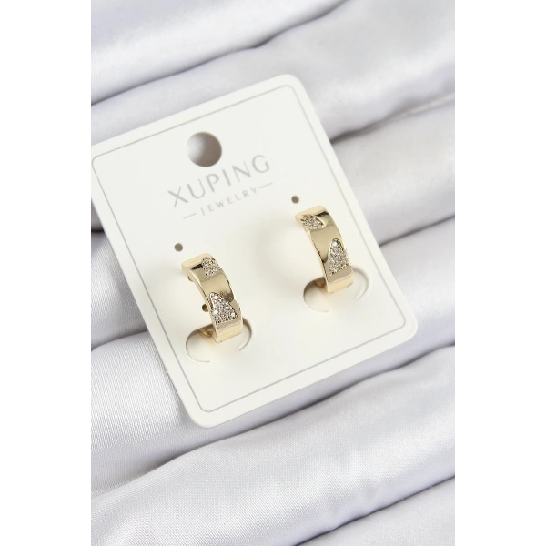 Xuping Zirkon Taşlı Desenli Halka Model Gold Renk Kadın Küpe