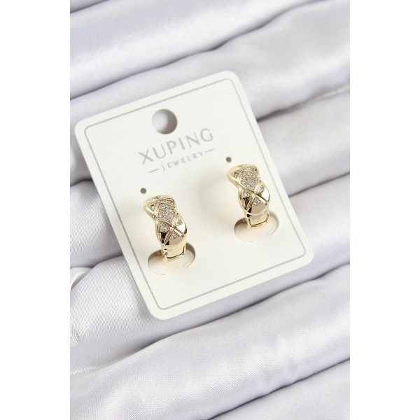 Xuping Zirkon Taşlı Geometrik Desenli Halka Model Gold Renk Kadın Küpe