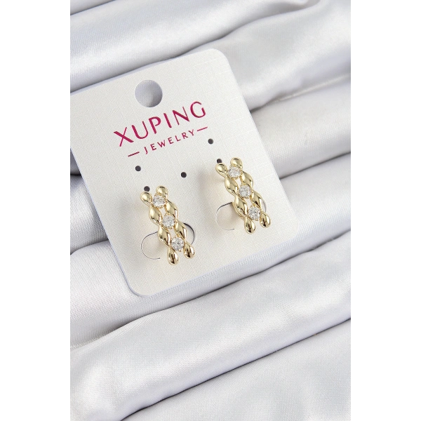 Xuping Zirkon Taşlı Sıralı Damla Model Gold Renk Kadın Küpe