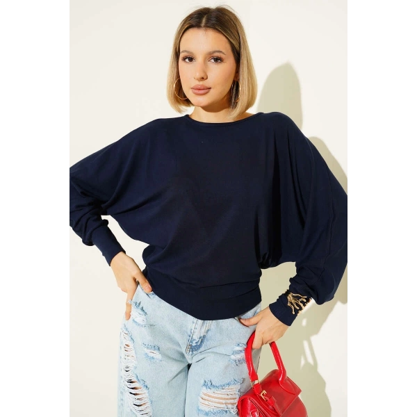 Yarasa Kol Salaş Bluz Lacivert T4273