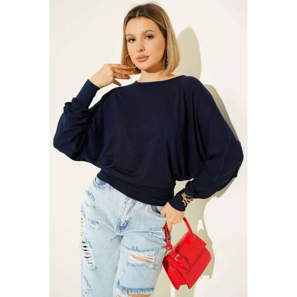 Yarasa Kol Salaş Bluz Lacivert T4273