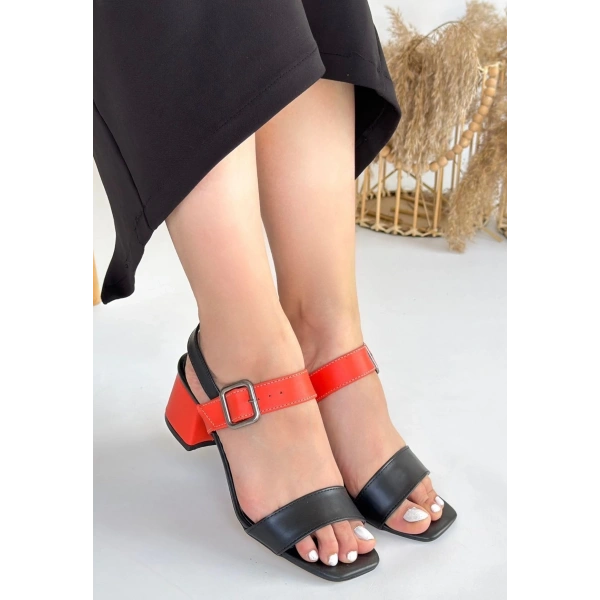 Year Siyah Cilt Turuncu Detaylı Topuklu Ayakkabı