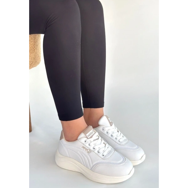 Yejja Beyaz Cilt Bağcıklı Spor Ayakkabı