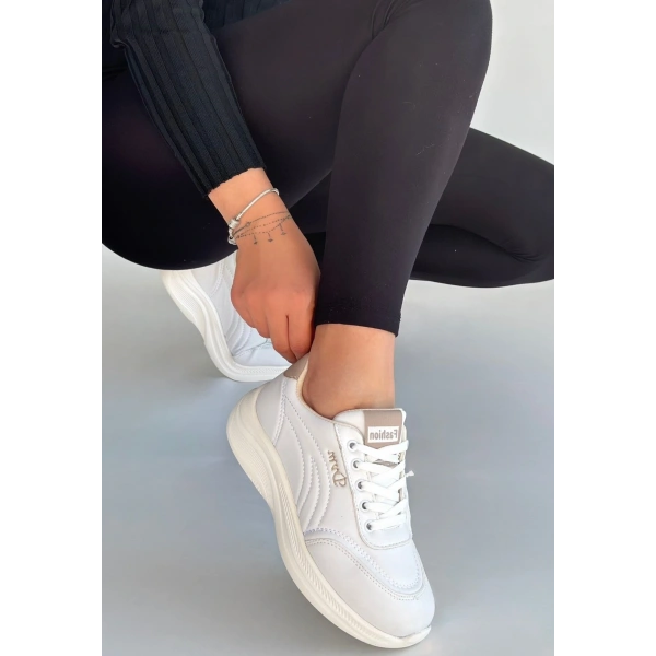 Yejja Beyaz Cilt Bağcıklı Spor Ayakkabı