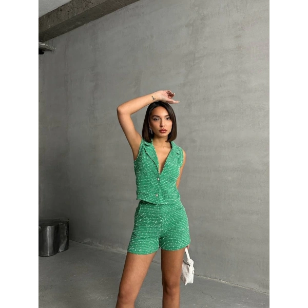 Yelekli şort takım Yeşil