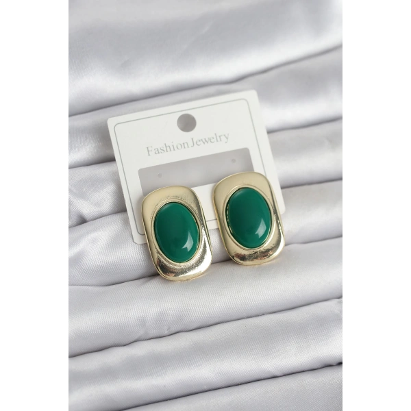 Yeşil Renk Kare Model Vintage Kadın Küpe