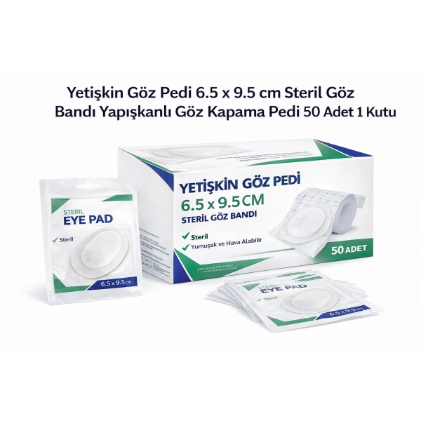 Yetişkin Göz Pedi 6.5 x 9.5 cm Steril Göz Bandı Yapışkanlı Göz Kapama Pedi 50 Adet 1 Kutu
