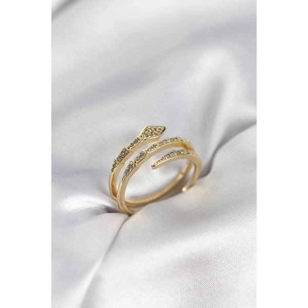 Yılan Model Gold Renk Zirkon Taşlı Kadın Yüzük
