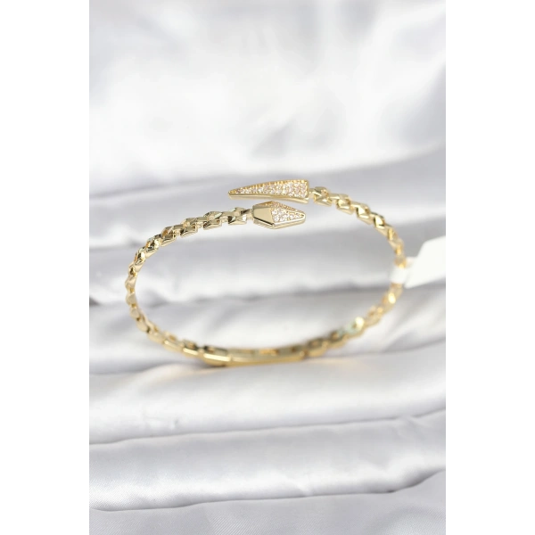 Yılan Model Pirinç Gold Renk Kadın Kelepçe Bileklik