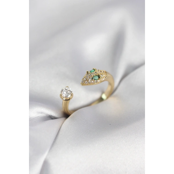 Yılan Model Zirkon Taşlı Gold Renk Kadın Yüzük