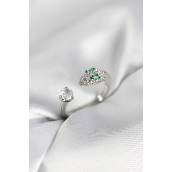 Yılan Model Zirkon Taşlı Gümüş Renk Kadın Yüzük