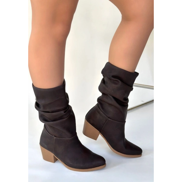 Yior Acı Kahve Nubuk Topuklu Bot