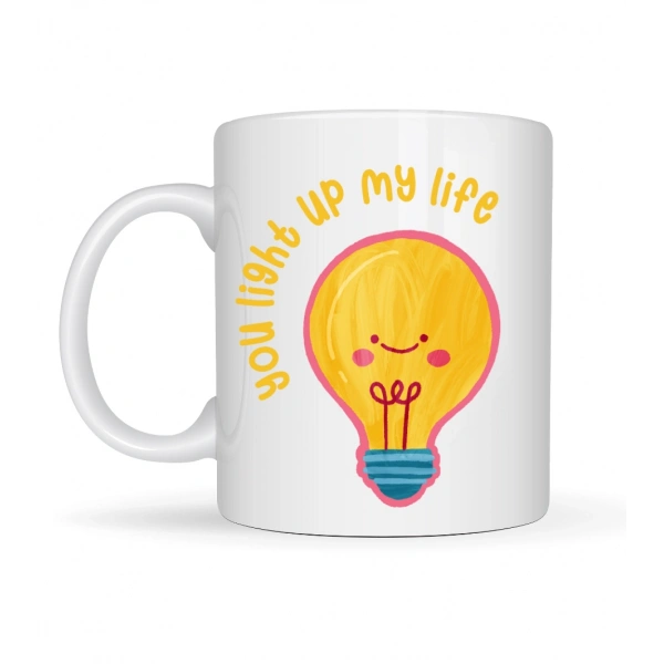 You Light Up My Life Tasarımlı Porselen Kupa Model 15 - Sevimli Ampul Desenli Hediyelik Kahve Kupası