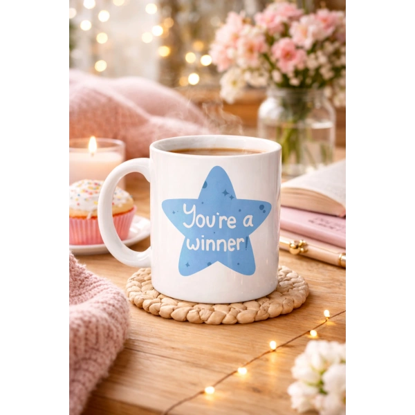 You’re a Winner SEN BAŞARDIN , KAZANANSIN Yazılı Porselen Kupa MODEL 153 – Motivasyon Temalı, Özel Tasarım Kahve & Çay Kupası