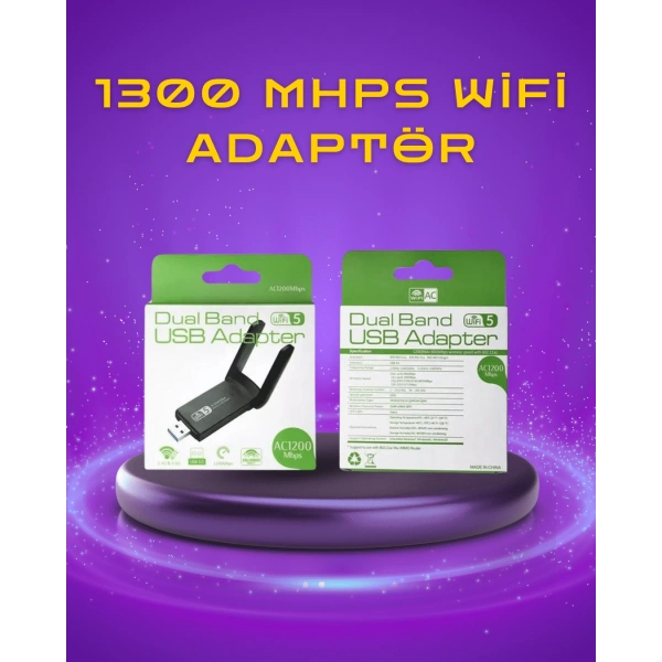 Yüksek Hızlı 1200 Mbps Çift Bant USB WiFi Adaptör – Güçlü Sinyal, Geniş Uyumluluk
