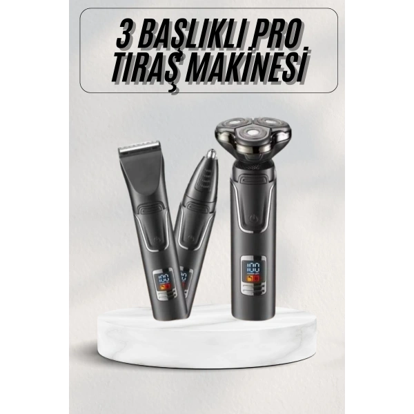 Yüksek Performanslı 3 Başlıklı Profesyonel Şarjlı Islak ve Kuru Kullanıma Uygun