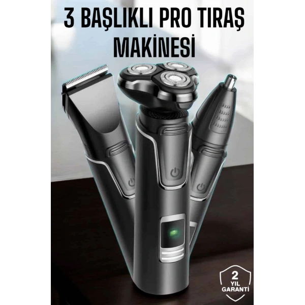 Yüksek Performanslı 3 Başlıklı Profesyonel Tıraş Makinesi
