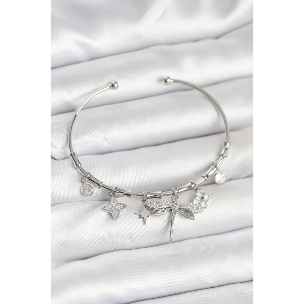 Yusufçuk Charmlı Gümüş Renk Pirinç Kadın Bileklik