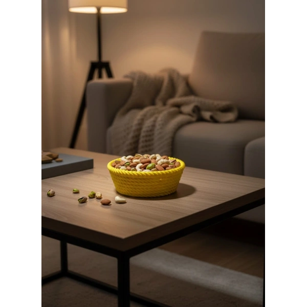 Yuvarlak Çerezlik Sarı Canlı Renkli Dekoratif Sunum Kasesi