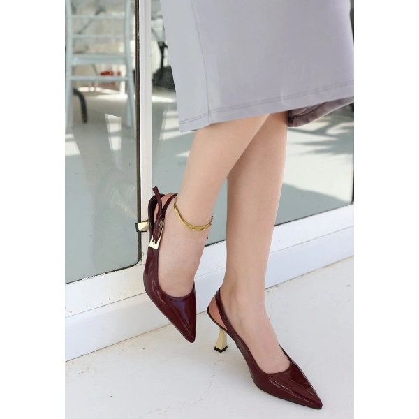 Zalin Bordo Rugan Topuklu Ayakkabı