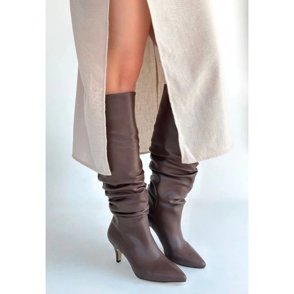 Zelya Kahverengi Cilt Topuklu Çizme